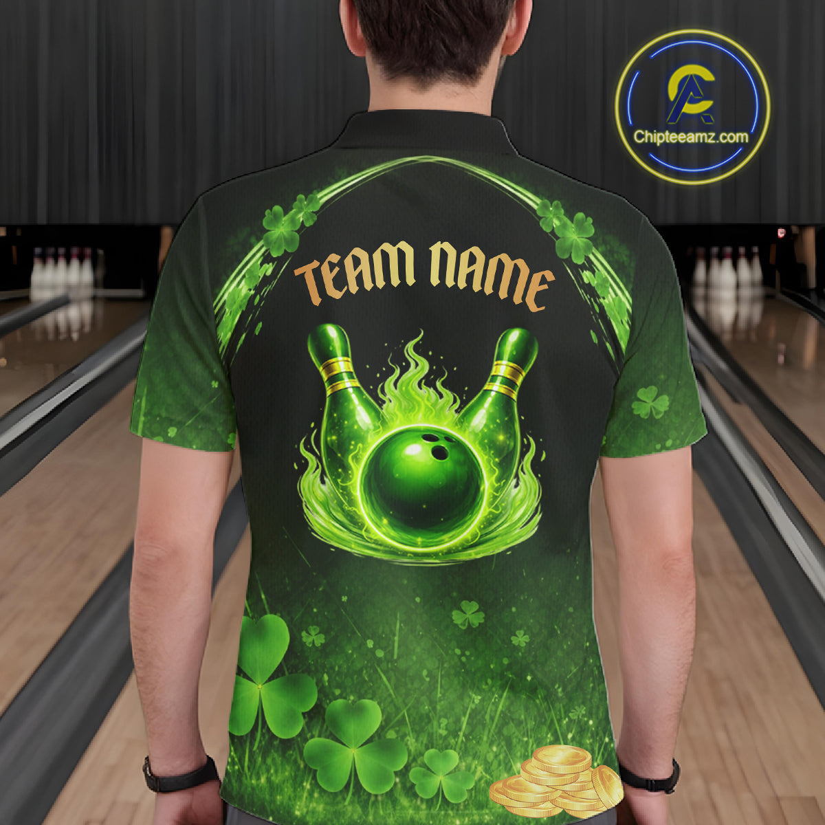 Green flame shamrock St Patrick's Day bowling shirts for men custom team bowling league jerseys NQS11412