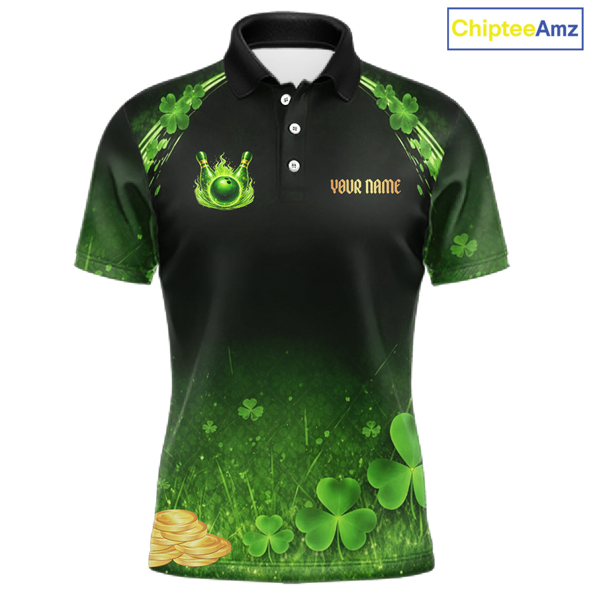 Green flame shamrock St Patrick's Day bowling shirts for men custom team bowling league jerseys NQS11412