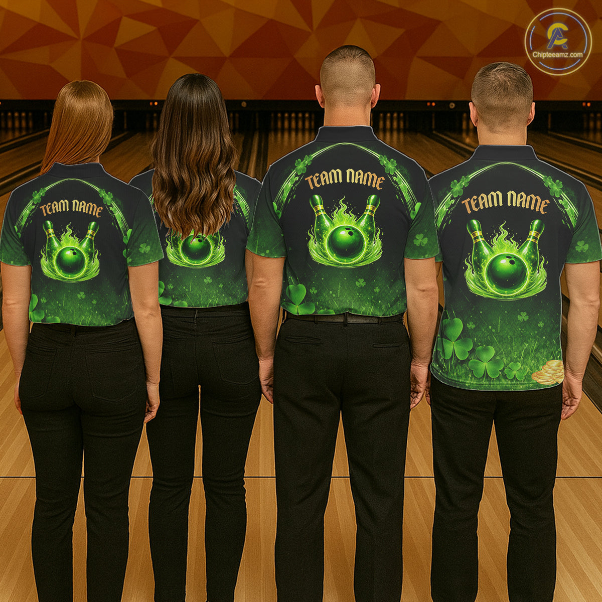 Green flame shamrock St Patrick's Day bowling shirts for women custom team bowling league jerseys NQS11412