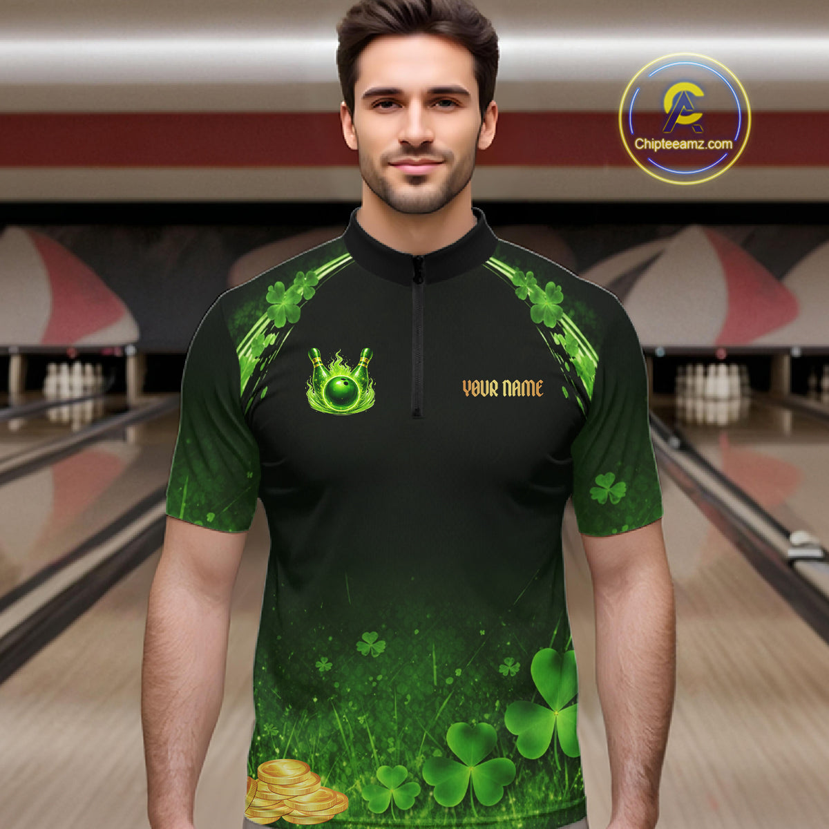 Green flame shamrock St Patrick's Day bowling shirts for men custom team bowling league jerseys NQS11412