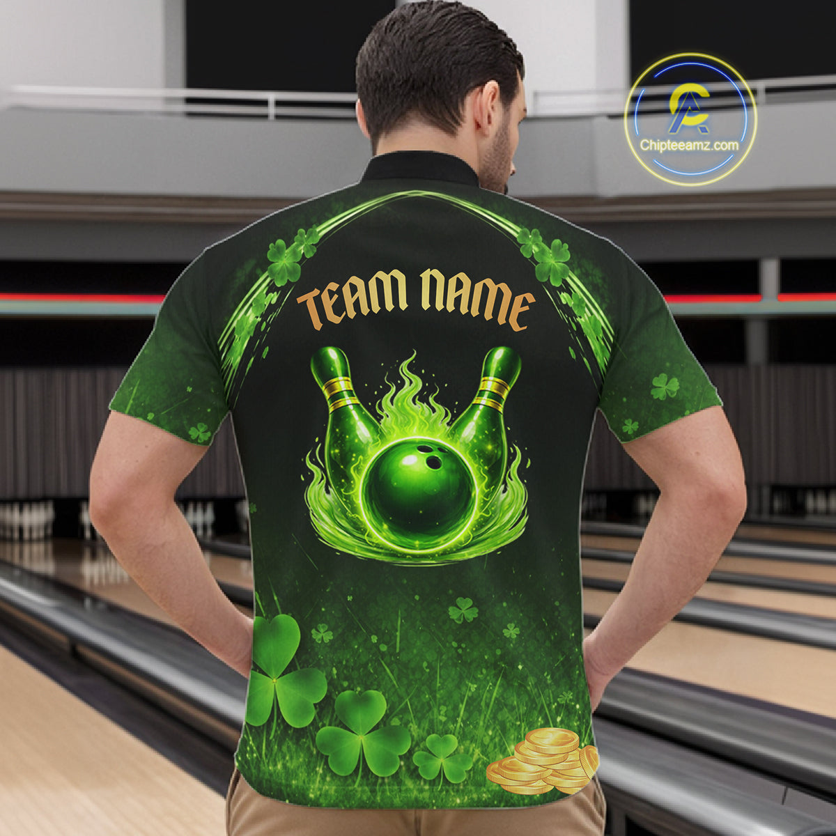 Green flame shamrock St Patrick's Day bowling shirts for men custom team bowling league jerseys NQS11412