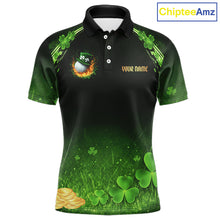 Load image into Gallery viewer, Flame golf ball green shamrock St Patrick's Day Custom couple matching men and womens golf shirts NQS11413