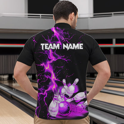 Mens bowling shirts Custom purple lightning thunder Bowling Team Jersey, gift for team Bowlers NQS9493
