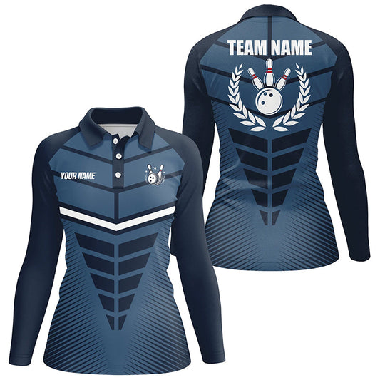 Navy Blue Bowling Team league jerseys custom Women Bowling Polo Shirts, gifts for bowling team NQS7444