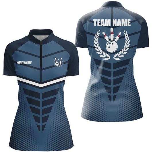 Navy Blue Bowling Team league jerseys custom Women Bowling Quarter Zip Shirt, gifts for bowling team NQS7444