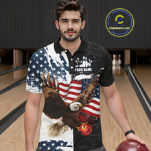 Load image into Gallery viewer, Red, White, Blue American Flag Eagle Men Bowling Shirt Custom Patriotic Black Camo Bowling Team Jersey NQS9863