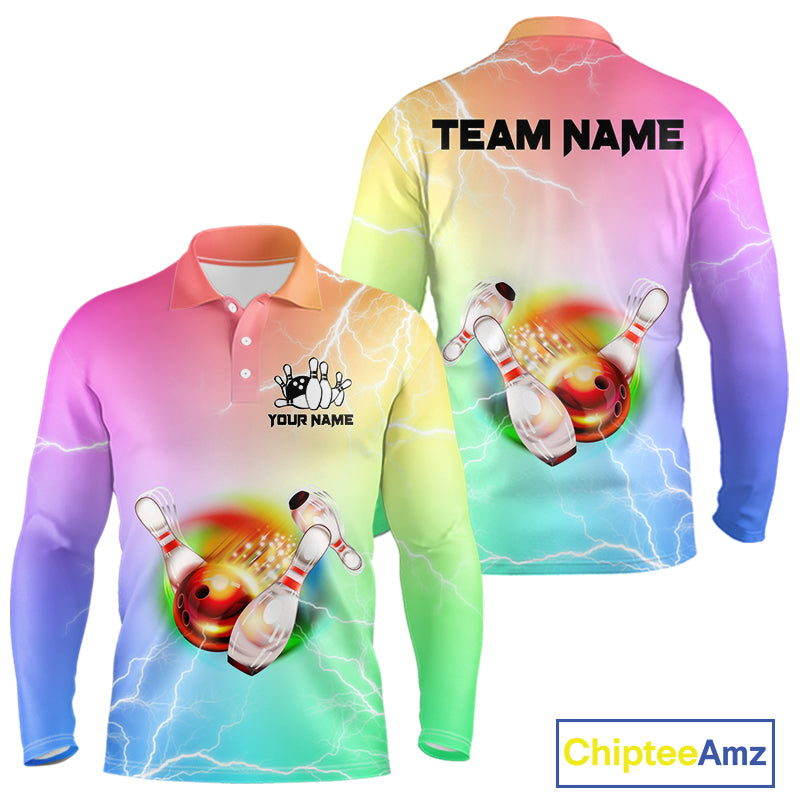 Gradient colorful rainbow lightning thunder storm Bowling Shirts for Men Custom Team Bowling jerseys NQS9941