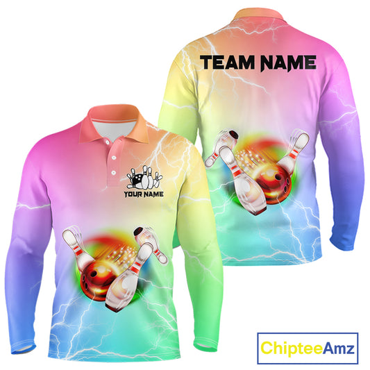 Gradient colorful rainbow lightning thunder storm Bowling Shirts for Men Custom Team Bowling jerseys NQS9941