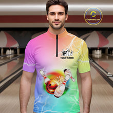 Load image into Gallery viewer, Gradient colorful rainbow lightning thunder storm Bowling Shirts for Men Custom Team Bowling jerseys NQS9941