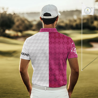 Pink argyle white Men golf polo shirt custom I was one under today one under a tree, a bush and water NQS10091