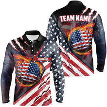Load image into Gallery viewer, American Flag flame golf ball Mens golf polo shirts custom golf outfits for men, patriotic golf gifts NQS8022