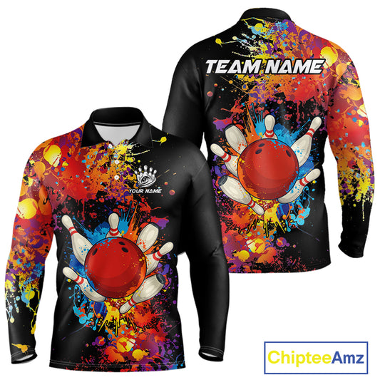 Colorful bowling jerseys Bowling Polo, 1/4 Zip Shirt for Men Custom Bowling Team shirts for bowlers NQS10416