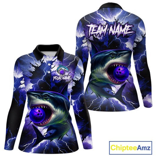 Purple Lightning thunder Shark Bowling Shirts for Women Custom Team Shark Bowling League Jersey NQS10418