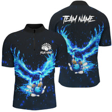 Load image into Gallery viewer, Blue Flame Eagle Custom Bowling Polo, Quarter Zip Shirt For Men Personalized Bowling Team Jerseys NQS8906