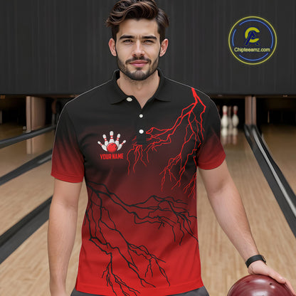 Black and Red gradient Lightning thunder storm Bowling shirts for Men Custom Bowling Team Jerseys NQS9353
