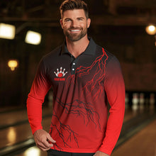 Load image into Gallery viewer, Black and Red gradient Lightning thunder storm Bowling shirts for Men Custom Bowling Team Jerseys NQS9353