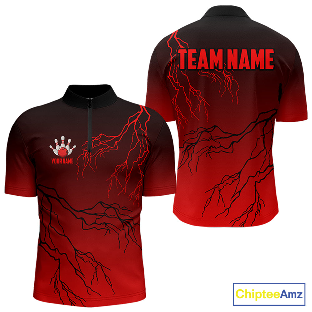 Black and Red gradient Lightning thunder storm Bowling shirts for Men Custom Bowling Team Jerseys NQS9353