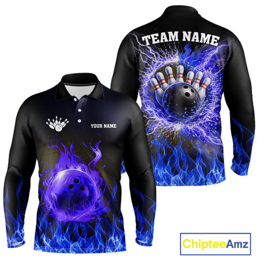 Black and Blue Flame Lightning Thunder Bowling Jersey for men custom Bowling Team League Shirts NQS11425