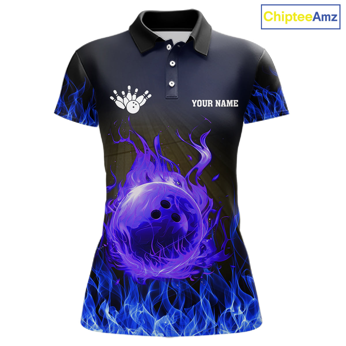 Black and Blue Flame Lightning Thunder Bowling Jersey for Women custom Bowling Team League Shirts NQS11425