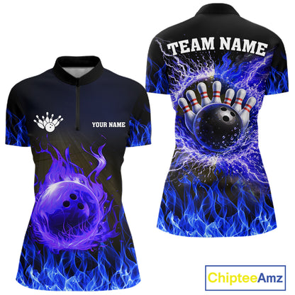 Black and Blue Flame Lightning Thunder Bowling Jersey for Women custom Bowling Team League Shirts NQS11425