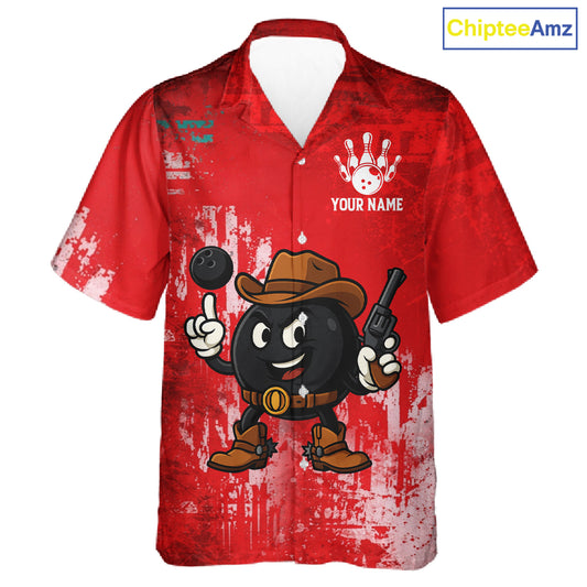 Custom Funny Cowboy Gunster Bowling Button-up Shirts, Bowling Team League Jerseys | Red NQS11625