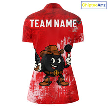 Load image into Gallery viewer, Custom Funny Cowboy Gunster Bowling Polo, 1/4 zip Shirts For Women, Bowling Team League Jerseys | Red NQS11625