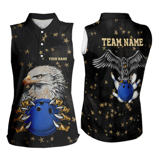 Black and Yellow Stars pattern Eagle Bowling Sleeveless Polo Shirt Custom Eagle Bowling Team Outfit NQS9661
