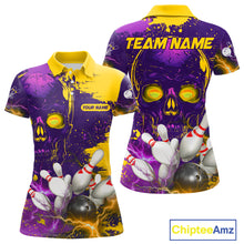 Load image into Gallery viewer, Purple and Yellow Lightning Thunder Storm Skull Bowling Shirts For Women Custom Bowling Team Jerseys NQS11730