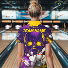 Load image into Gallery viewer, Purple and Yellow Lightning Thunder Storm Skull Bowling Shirts For Women Custom Bowling Team Jerseys NQS11730