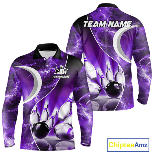 Purple Light pattern Bowling Polo, Quarter Zip shirts for men Custom Bowling Team League Jerseys NQS9948