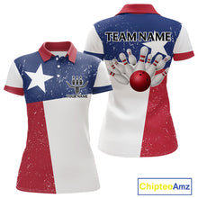 Load image into Gallery viewer, Grunge Texas Flag Bowling Polo, 1/4 Zip Shirts For Women Custom patriotic Texas Team Bowling Jerseys NQS11239