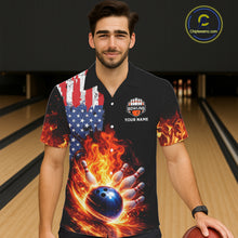 Load image into Gallery viewer, American Flag Flame bowling Hawaiian shirts Custom patriotic team bowling button-up shirts NQS11432