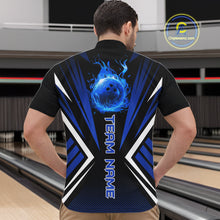 Load image into Gallery viewer, Black and Blue Flame Bowling Shirts For Men, Team Bowling Shirts Custom bowling attire for men NQS11634