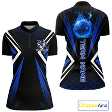 Load image into Gallery viewer, Black and Blue Flame Bowling Shirts For Women, Team Bowling Shirts Custom bowling attire for ladies NQS11634