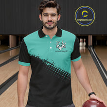 Load image into Gallery viewer, Black and Turquoise Retro Bowling Shirts For Men, Vintage Team Bowling Shirts Custom NQS11635