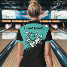 Load image into Gallery viewer, Black and Turquoise Retro Bowling Shirts For Women, Vintage Team Bowling Shirts Custom NQS11635