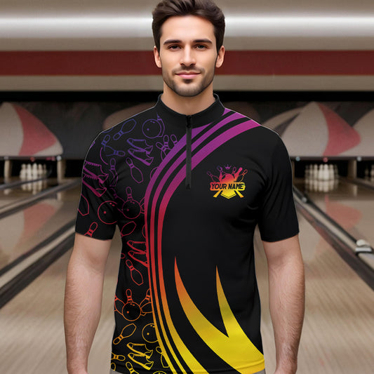 Black Mens bowling shirts Custom Colorful neon team league bowling jerseys, gifts for bowlers NQS9669