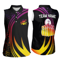 Load image into Gallery viewer, Black Women Sleeveless Polo Shirt Custom Colorful neon team league bowling jerseys, gifts for bowlers NQS9669