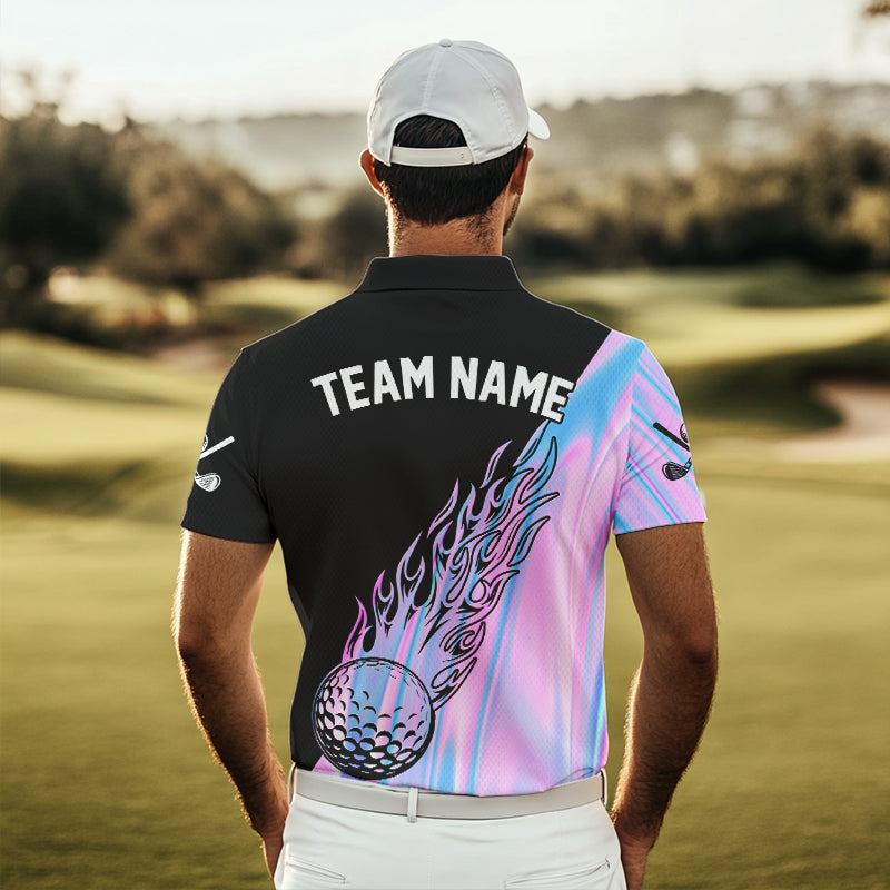 Hologram Flame Golf ball Polo Shirts For Men Custom Golf Team Shirts Golfer Outfit NQS9674