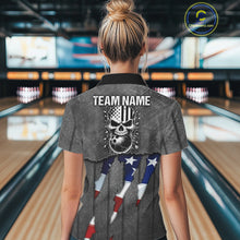 Load image into Gallery viewer, American Flag metal pattern Skull Bowling Shirts For Women Custom patriotic Bowling Team Jerseys NQS11734