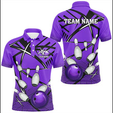 Load image into Gallery viewer, Personalized Bowling Shirts For Men, Team Bowling Jerseys Camo Bowling Ball and Pins | Purple NQS8915