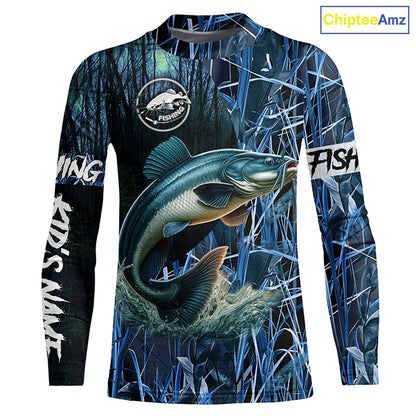 Catfish fishing blue camouflage fishing clothing Custom UV protection performance fishing shirt NQS2614