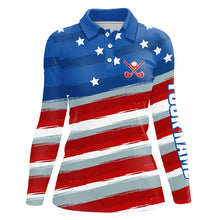 Load image into Gallery viewer, Red, White and Blue American Flag Womens Golf Polo Shirts custom patriotic golf tops for ladies NQS9166