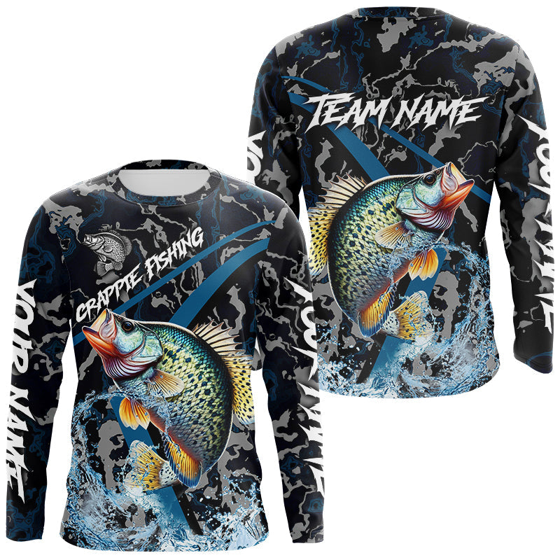 Custom Crappie Fishing Camo Long Sleeve Fishing Shirts, Personalized Crappie Fishing Team Jerseys NQS9678