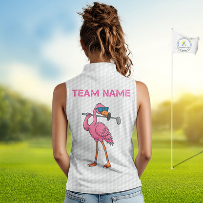 Funny Women Sleeveless Polo Shirt custom pink and black argyle pattern flamingo white golf shirts NQS10252