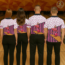 Load image into Gallery viewer, Pink ribbon pattern funny flamingo Bowling shirts for Women Custom breast cancer Team bowling outfit NQS11245