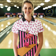 Load image into Gallery viewer, Pink ribbon pattern funny flamingo Bowling shirts for Women Custom breast cancer Team bowling outfit NQS11245