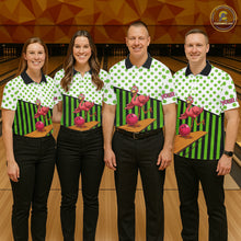Load image into Gallery viewer, Green shamrock pattern flamingo Bowling shirts for Women Custom St Patrick's Day Team bowling outfit NQS11247