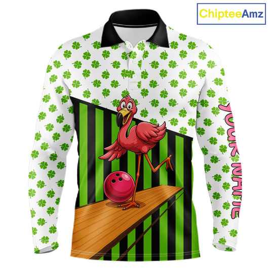Green shamrock pattern flamingo Bowling shirts for Men Custom St Patrick's Day Team bowling outfit NQS11247