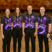 Load image into Gallery viewer, Custom Black and Purple Lightning Thunder Skull Dragon Bowling Shirts For Women, Team Bowling Jerseys NQS11641